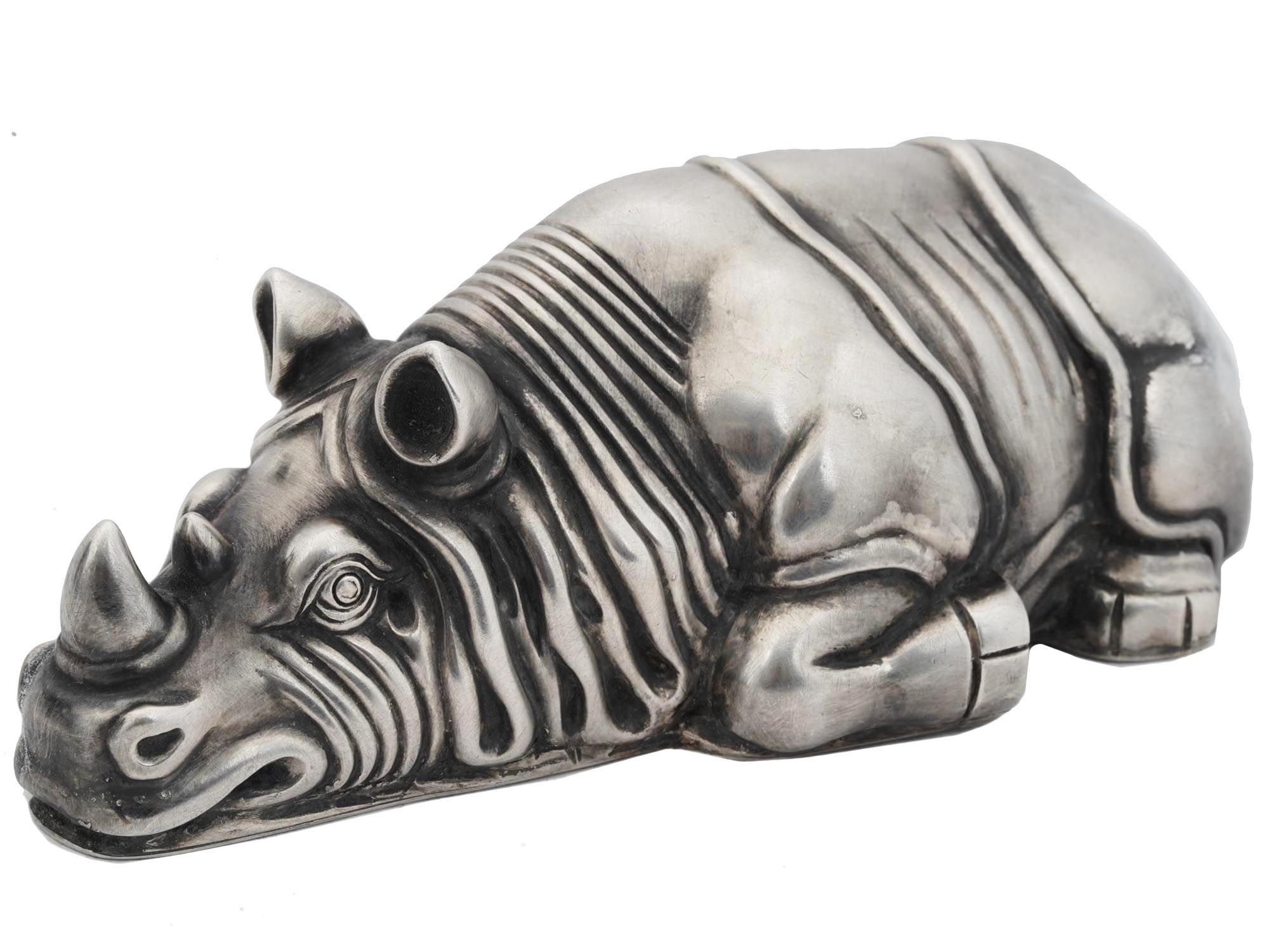 LARGE RUSSIAN CARVED SILVER RHINOCEROS FIGURINE PIC-0